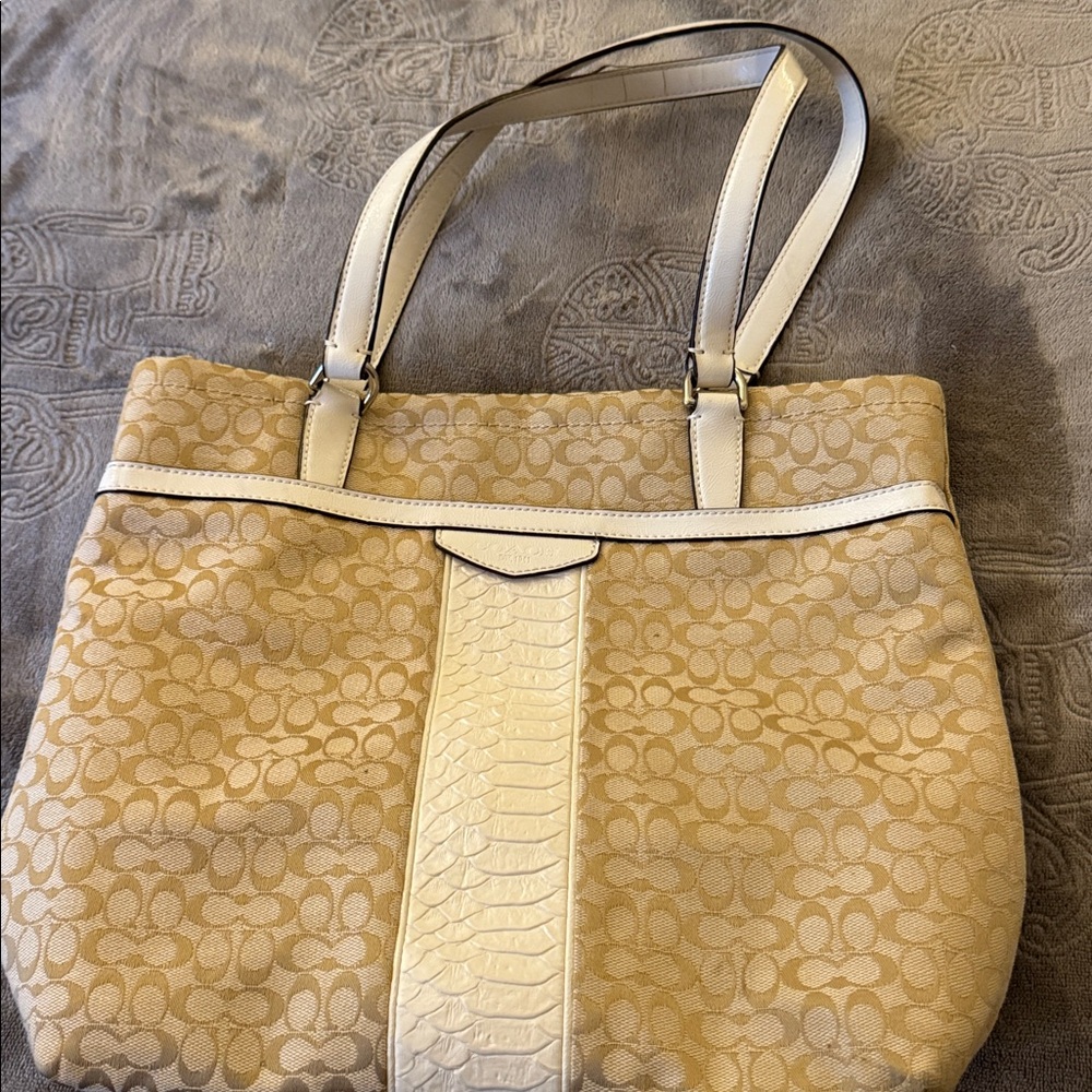 Coach Cream and Tan Handbag